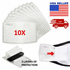 10 Pack Adult PM2.5 Activated Carbon Filters 5 Layer Replacement For Face Mask