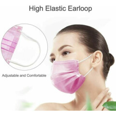 50 Pcs Breathable, Comfortable Non-woven Mouth Face Mask Protection Pink