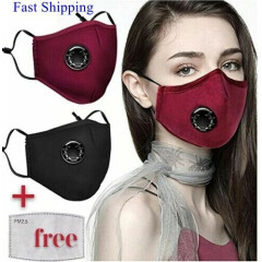 100% Cotton Face Mask Air Valve Reusable Black Blue Gray Red Cover PM2.5 Filter 