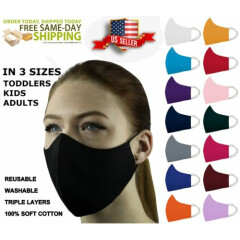 3 Face Masks Set In 3 sizes Triple Layers 100% Cotton Washable Reusable W/Pocket