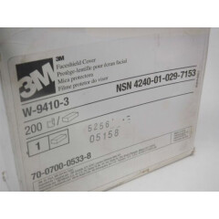 BOX OF 200 3M W-9410-3 PLASTIC FACESHEILD COVERSSIZE 5.5 x 10.5" OLD STOCK P5-2