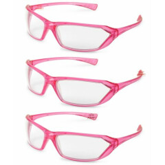 3 Pair/Pack Gateway Metro Pink Clear Safety Glasses Womens Crystal Z87+