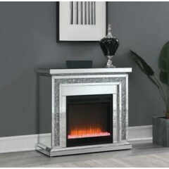 GLITZY GLAM BEVELED MIRROR & CRYSTAL ELECTRIC FIREPLACE HEATER FURNITURE