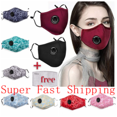 100% Cotton Cloth Face Mask Air Valve Covering Reusable Washable +1 PM2.5 Filter
