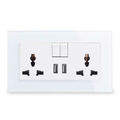 Switched Socket 2 USB Output 2.1A Crystal Glass Panel 13A Universal Wall Outlet