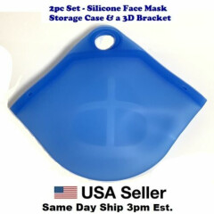 Face Mask Storage Case Blue Silicone & 3D Bracket Inner Frame US FAST SHIP 2pc