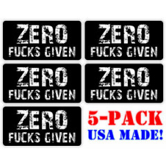 (5x) Funny ZERO F**KS GIVEN Hard Hat Stickers / Sarcastic Laborer Foreman Decals