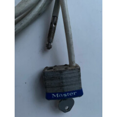 Used Master Lock Steel 19.5 ft Cable w/ Integrated Outdoor Padlock & Key