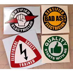4x Electrician Hard Hat Stickers | Helmet Decals | Electrical Label Lunch Tool