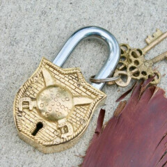 Big Brass Padlock War Shield Armor working key mid century locks Rare Vintage 