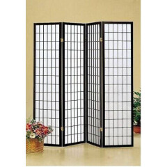 4 Panel Wood Room Divider Screen Oriental (Black, 4 Panel)