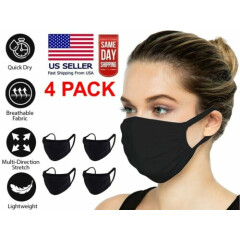 1PCS OR 4PCS Unisex Soft Cotton Double Layer BLACK Face Mask Reusable Washable