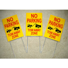 3 NO PARKING TOW AWAY ZONE 8X12 Plastic Coroplast Signs with Stake (2 color) NEW