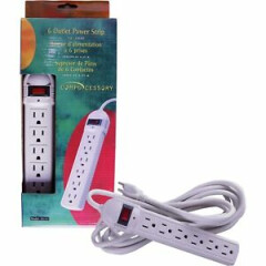 Compucessory Power Strip 6 Outlet Built-in Circuit Breaker 15' Cord Gray 55157