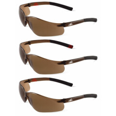 3 Pair/Pack Bullhead Pavon Brown Frameless/Shatterproof Safety Glasses Sun Z87+
