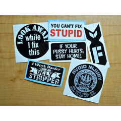 6pk Funny Hard Hat Stickers | F-Bomb Pussy Hurts Ugly Stripper Decals Bad Ass