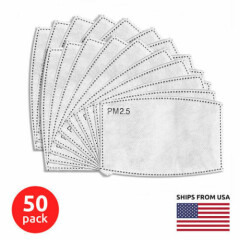 50-pack Universal Activated Carbon Replacement PM2.5 Filter for Face Masks