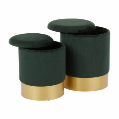 Marla Contemporary/Glam Nesting Ottoman Set in Gold Metal and Green Velvet