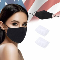 Cotton Cloth Masks With Nose Wire and Filter Pocket + Individual Pack Filter BLK