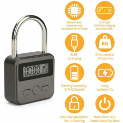 Smart Time Lock USB Rechargeable Security Padlock 99 Hours Max Timing Lock US