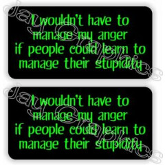 pair ~ Funny MANAGE MY ANGER Hard Hat Stickers Helmet Decals Construction Quote