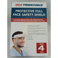 USA Workforce Face Shields Clear w/ Elastic Bands Box of 4 - New Unopened