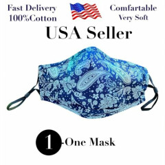 100% COTTON FACE MASK,Washable, Reusable, very soft, Included 2 Filter PM2.5