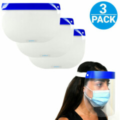 3-Pack Safety Full Face Shield Protective Clear AntiFog Film Protect Face & Eyes