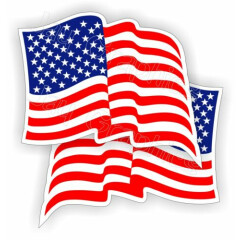 (2) Waving American Flag Hard Hat Stickers | Flags Decals Helmet Motorcycle USA