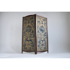 Antique 2 Panel Folding Screen Hardwood Room Divider * Chinese Victorian Qing