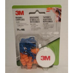 3M Corded Reusable Earplugs, 25dB NRR, Flange Design (3 Pairs With Case)