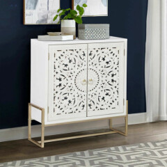 White Accent Storage Cabinet with 2 Doors and Shelves Console Decorative Cabinet