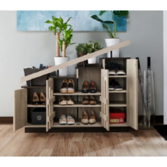 Furniture of America Rustic Storage Shoe Cabinet Natural Oak Finish Shelf Door 