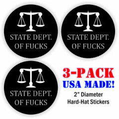3-pk State Dept of F*cks Hard Hat Stickers / Funny Welding Helmet Decals