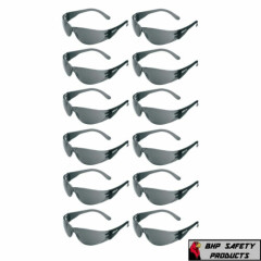 12 PAIR PACK Protective Safety Glasses Grey Smoke Lens Sunglasses Work Lot of 12