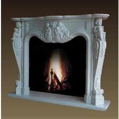 HAND CARVED CHERUB MARBLE FIREPLACE MANTEL TLH105