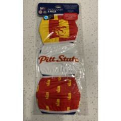 Pittsburg State Gorillas Face Cover Masks - Pack of 3 - Red White Yellow - NEW!