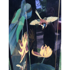 Lovely Hand Painted Japanese Room Divider/ Screen Lotus Bird