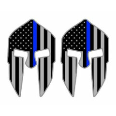 Police Blue Line Spartan Helmet Flag Decals | Stickers Hard Hat American Flags