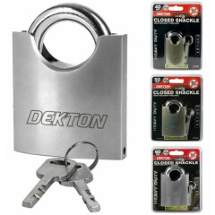 Dekton Security Padlock Steel Closed Shackle 2 Keys 40mm 50mm Or 60mm Satin Lock