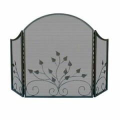3 Fold Graphite Finish Fireplace Screen with Leaf design