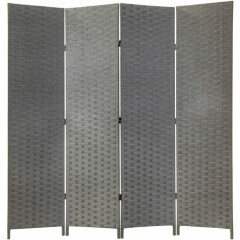 MyGift 4-Panel Vintage Gray Woven Seagrass Folding Room Divider