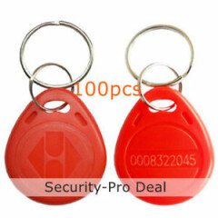100pcs Red 125KHz RFID Card Key fobs EM4100 TK4100 Proximity ID Card Key Chians