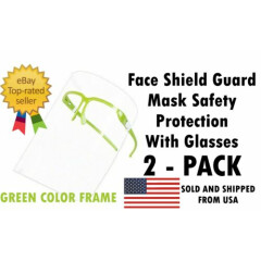 2 PACK Face Shield Guard Mask Safety Protection With Glasses - GREEN COLOR