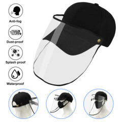 Black Baseball Cap with Detachable Face Shield Reusable Washable 