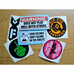 6 Funny Hard Hat Stickers \ Fbomb Zip Tie Stripper Warning Laborer Decals Kit