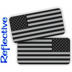 (2) REFLECTIVE American Flag Hard Hat Stickers \ Motorcycle Helmet Decals Labels