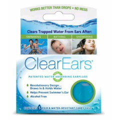 BRAND NEW IN BOX CLEAREARS WATER ABSORBING EARPLUGS 5 PAIRS W/ CARRY CASE f