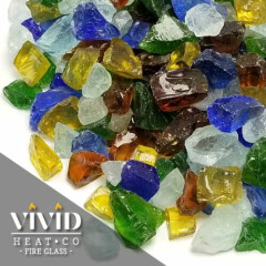 VIVID SEA GLASS Large Fireplace Fire Pit Glass Crystals Blue Green Clear Amber