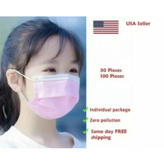 50/100 Pieces Sealed Kids Face/Mouth Masks with Shapeable Nose Strip